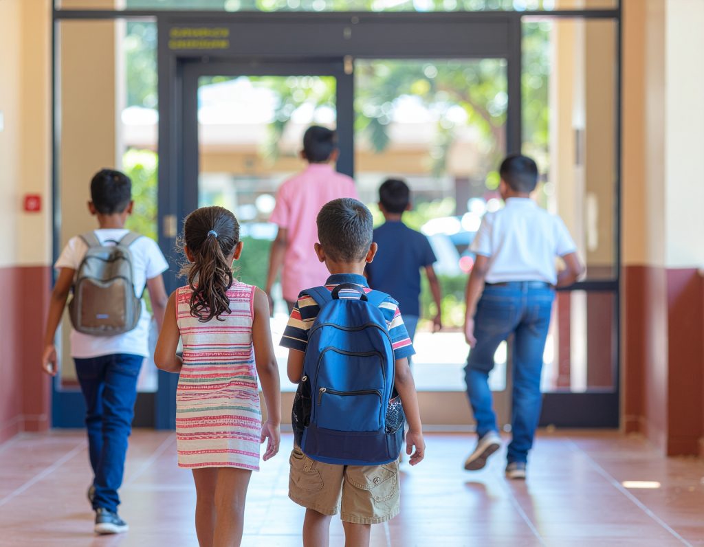 niño en colegio yendo a comedor